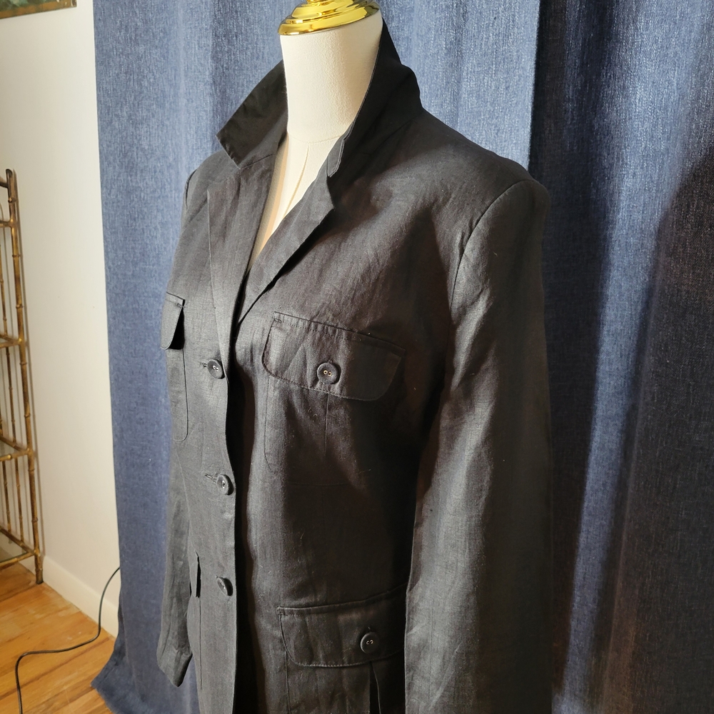 Merona Black Lenin Blazer Size M Old Money Minimalist Scandi girl Normcore - Picture 2 of 6